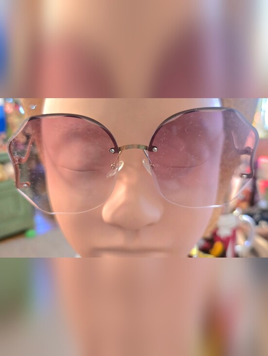 Accessories - Vintage 70's Rimless Pink Gradient Sunglasses with Gold Bridge